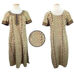 Women's Indian Midi Dress Ethnic Aztec Short Sleeve Hippie Boho Tunic Kurta M?